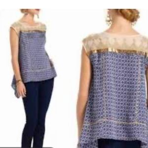 Anthro Floret Gold Stream Mesh Blouse